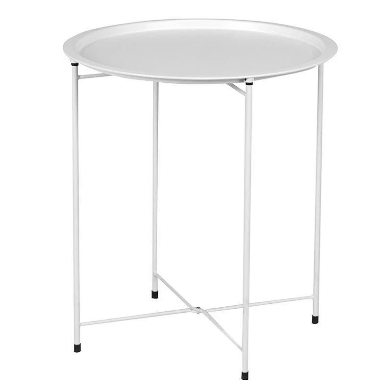 Auxiliary garden table metal folding in white color Ø46x52cm