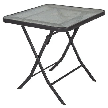 Metal garden table folding in brown color with safety glass 70x70x72cm