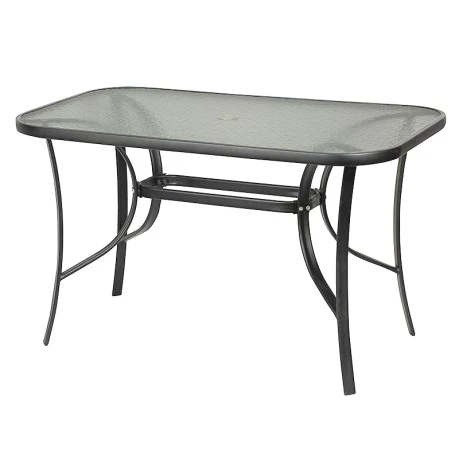 Metal garden table in grey color with safety glass 150x90x72cm