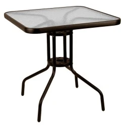 Metal garden table in brown with safety glass 70x70x72cm Metal garden table in brown with safety glass 70x70x72cm