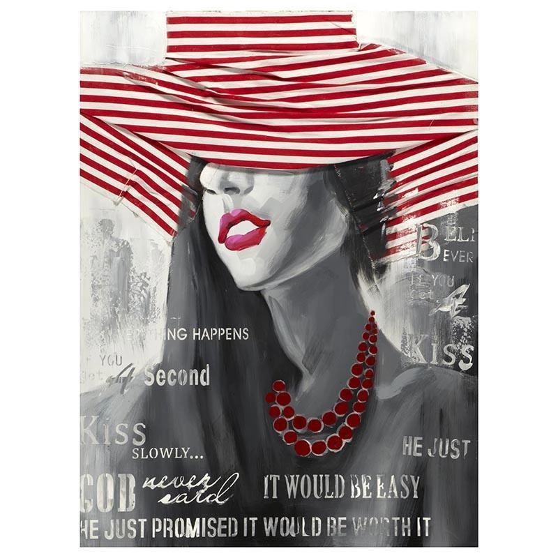 Painting on canvas "Woman with red hat" 90x120cm INART 3-90-006-0100
