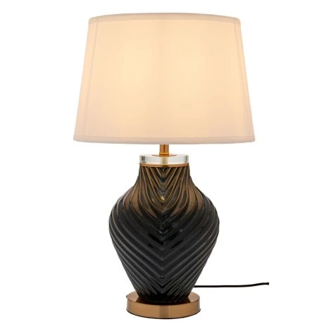 BLACK TABLE LAMP WITH WHITE FABRIC SHADE AND GOLD BASE 60CM