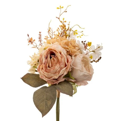 ARTIFICIAL CREAM  PINK ROSE AND FORGET ME NOT BOUQUET