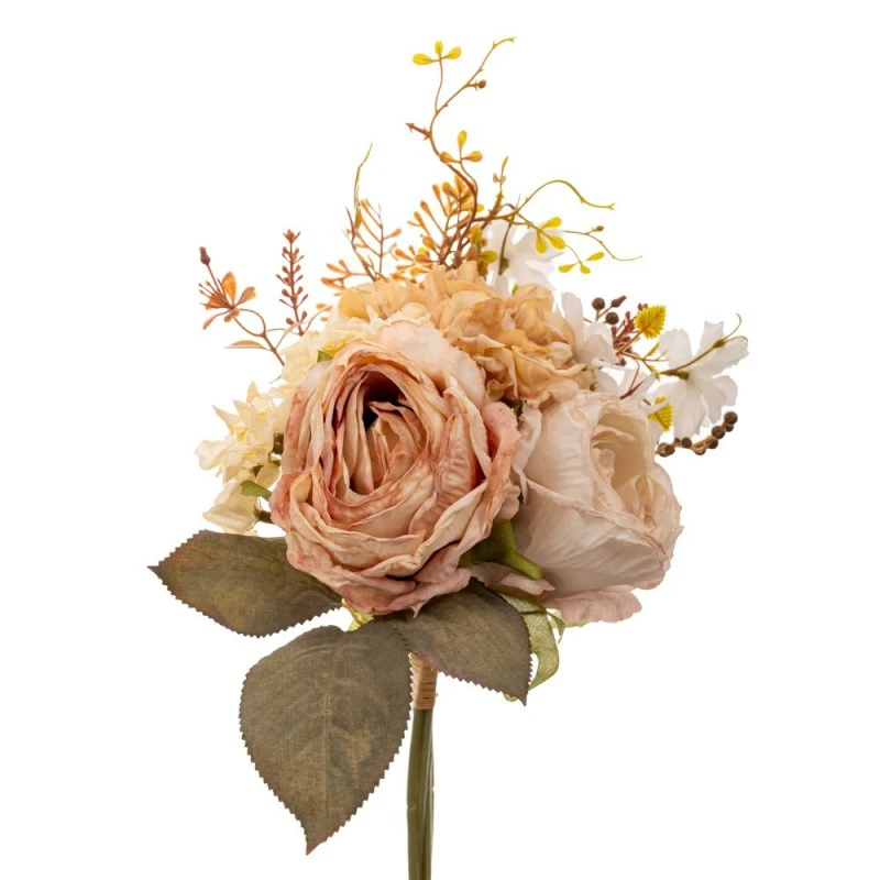 ARTIFICIAL CREAM  PINK ROSE AND FORGET ME NOT BOUQUET