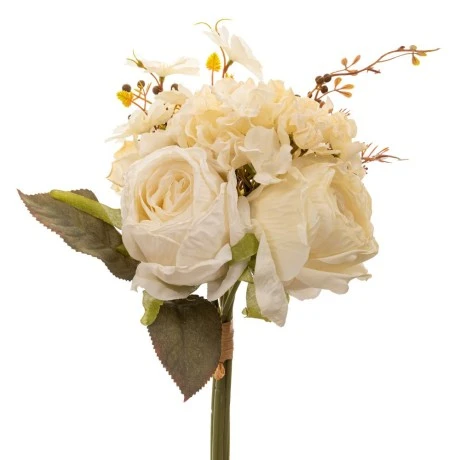 ARTIFICIAL CREAM ROSE AND FORGET ME NOT BOUQUET