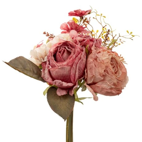 ARTIFICIAL PINK ROSE AND FORGET ME NOT BOUQUET