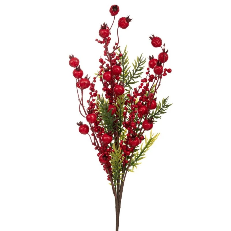ARTIFICIAL GREEN BRANCH WITH RED BERRIES 75CM