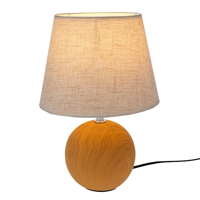 BROWN CERAMIC LAMP WITH MARBLE AND CREAM HAT D20X30CM