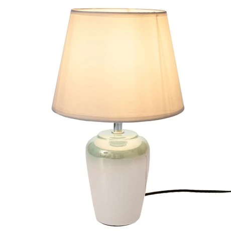 IRIDISCENT CREAM CERAMIC LAMP WITH WHITE HAT D20Χ32CM