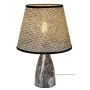 GREY METAL LAMP WITH MARBLE EFFECT AND GREY WICKER HAT 36CM