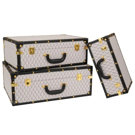 SET 3 BLACK AND WHITE CHECKERED LUGGAGE WITH GOLD AND BLACK DETAILS 53Χ38Χ20CM 48Χ32Χ17CM 38Χ25Χ14CM