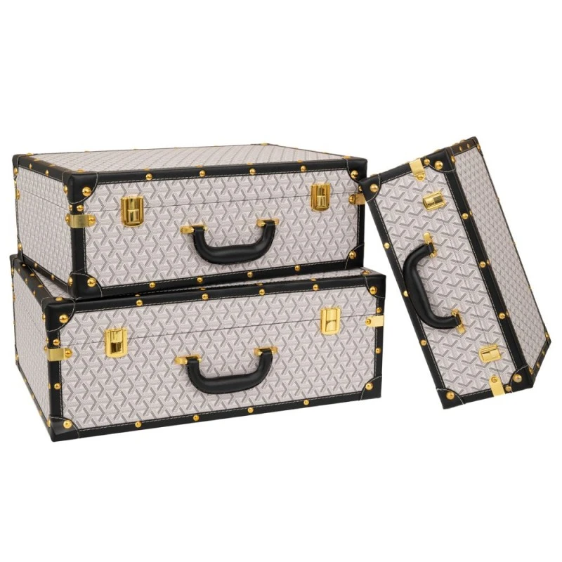 SET 3 BLACK AND WHITE CHECKERED LUGGAGE WITH GOLD AND BLACK DETAILS 53Χ38Χ20CM 48Χ32Χ17CM 38Χ25Χ14CM