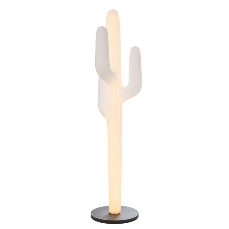 WHITE PLASTIC LIGHTING CACTUS WITH BLACK CIRCEL BASE 195CM