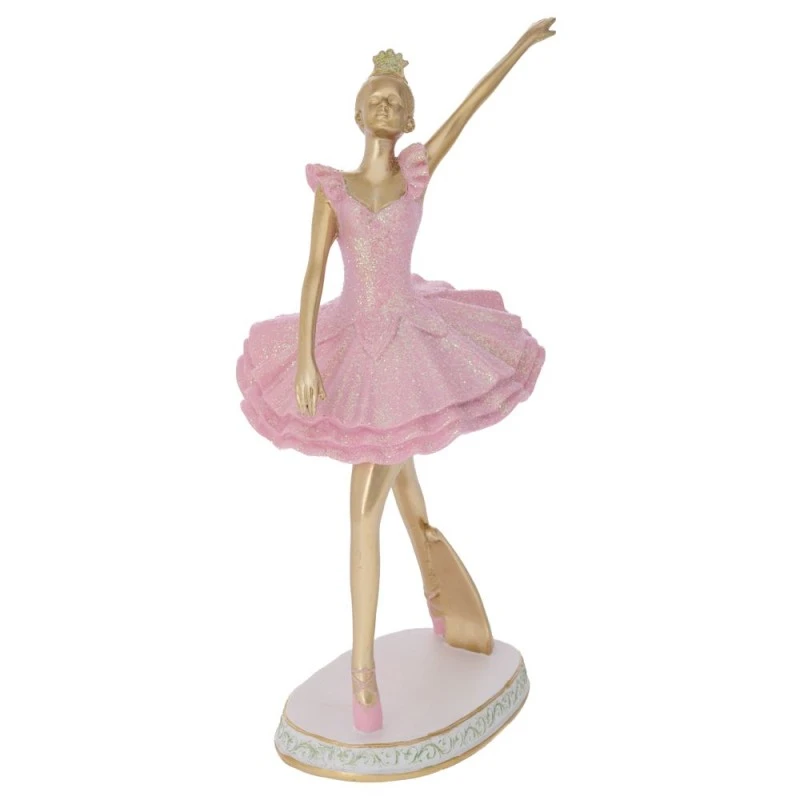 GOLD POLYRESIN BALARINA WITH PINK DRESS 15X12X28CM