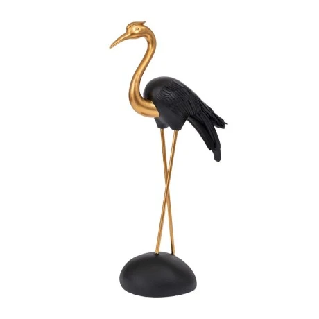 GOLD POLYRESIN HERON WITH BLACK WINGS 18X9,5X38CM