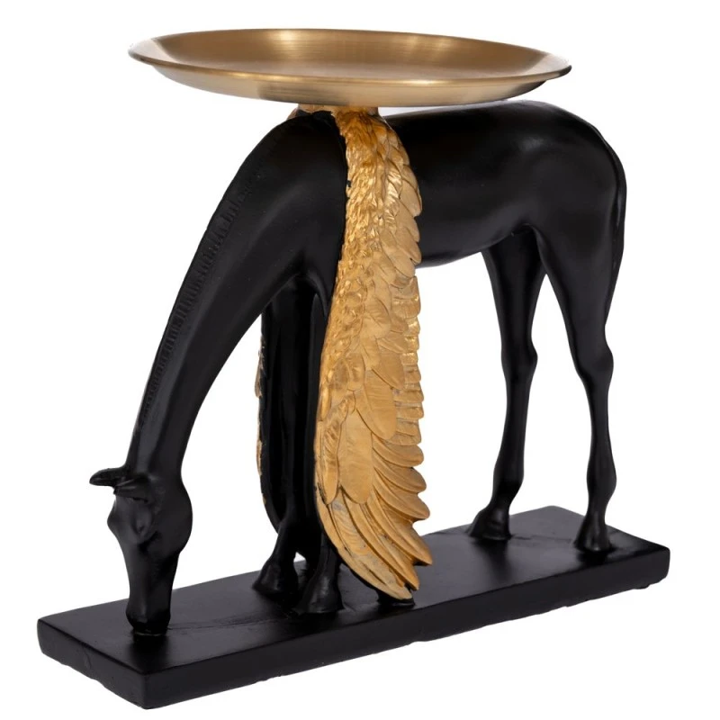 BLACK POLYRESIN PEGASUS WITH GOLD WINGS AND DISK 23X6X18CM D17CM