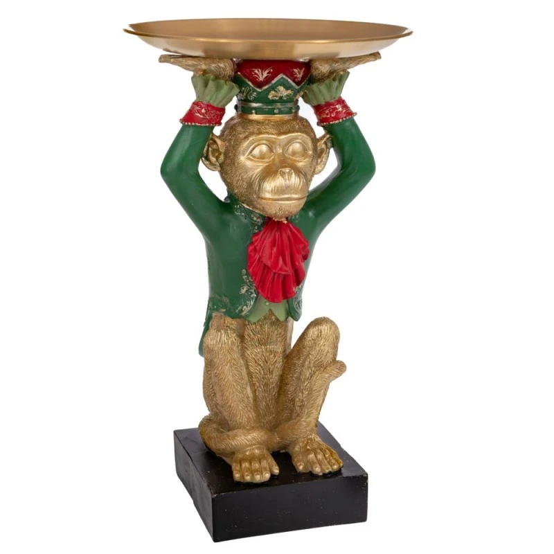 GOLD POLYRESIN MONKEY WITH GREEN COSTUME AND DISC ON HANDS 23X23X36CM