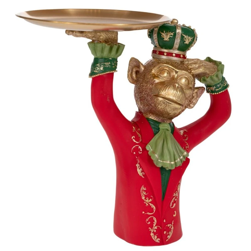 GOLD POLYRESIN MONKEY WITH RED COSTUME AND DISC ON HANDS 27X22X27CM 20,5CM