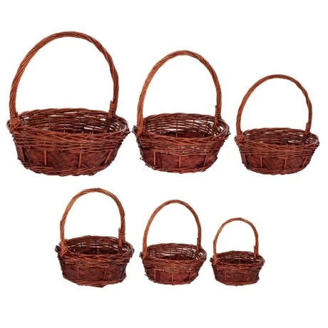 SET 6 BROWN ROUND BASKETS WITH HANDLE 57X48X50CM