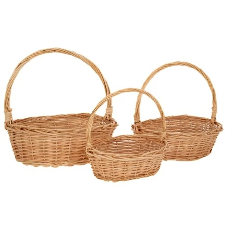 SET 3 NATURAL OVAL BASKETS WITH HANDLE 38X30X35 33X25X30 28X20X25CM