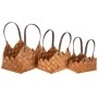 SET 3 BROWN BRAIDED BAG WITH LEATHETR HANDLE 33X23X37 29X18X29 24X14X21CM