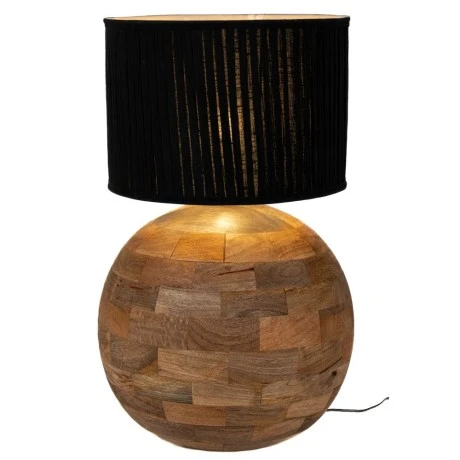 ROUND SHAPE TABLE LAMP MADE OF MANGO WOOD WITH DARK BLUE SHADE D45X50CM