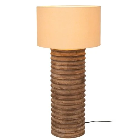 ROUND SHAPE TABLE LAMP MADE OF MANGO WOOD WITH CREAM SHADE D20X58CM