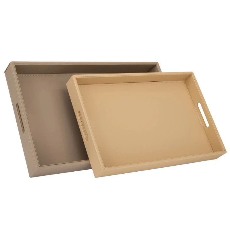 SET 2 LEATHER TRAY IN BEIGE COLOR 45X30X5CM