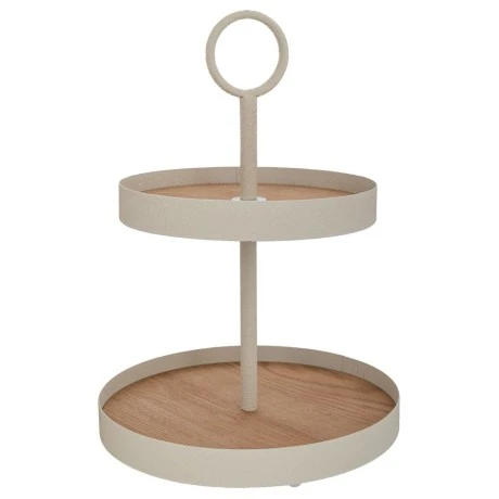 TWO LAYERS PLATE IN CREAM COLOR MADEOF METAL AND WOOD 30X30X43CM