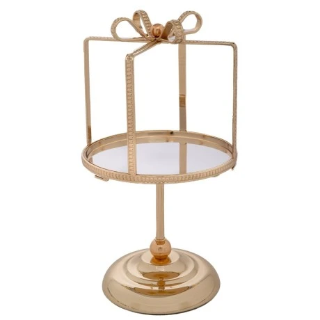 GOLD METAL CANDLEHOLDER WITH GLASS 17X17X31CM