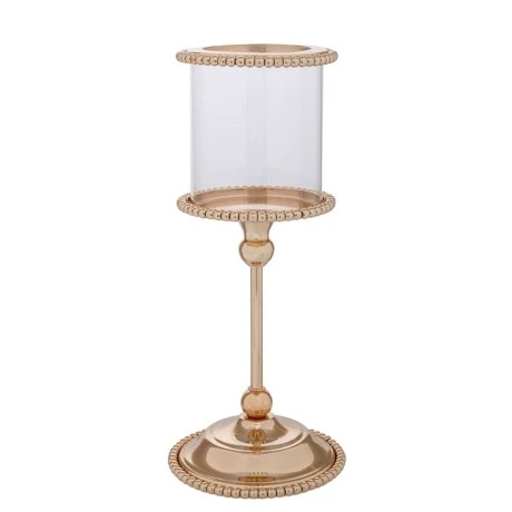GOLD METAL CANDLEHOLDER WITH GLASS 14X14X29,5CM