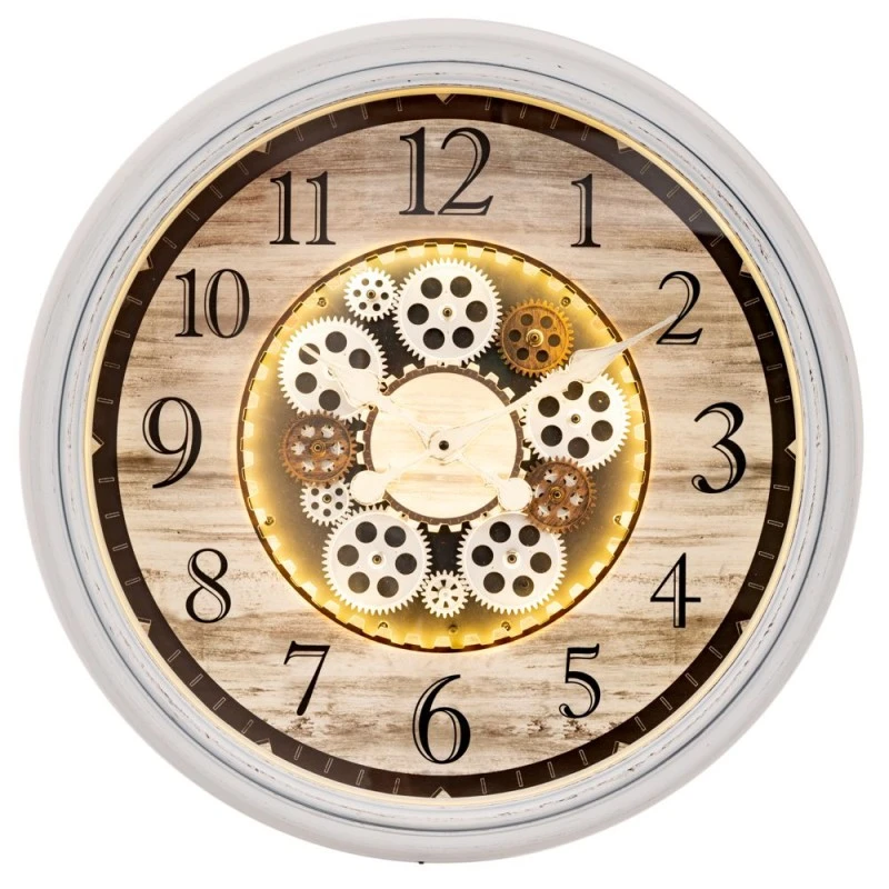 DECO ROUND METAL WALL CLOCK IN BEIGE COLOR WITH WIRELESS 3 COLORS LIGHT CONTROL D57CM