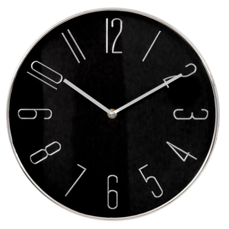 DECO ROUND METAL WALL CLOCK IN BLACK AND SILVER COLOR D30CM