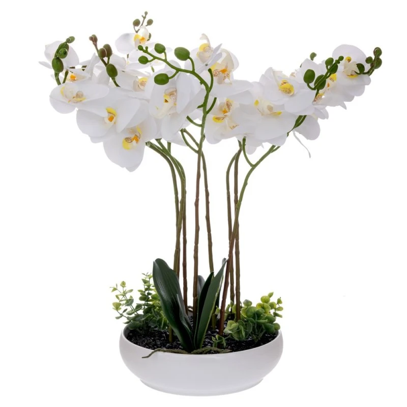 ARTIFICIAL WHITE ORCHID PHALAENOPSIS IN CERAMIC POT 55CM