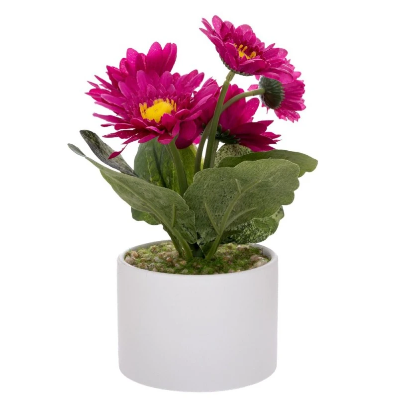 ARTIFICIAL FUCHSIA GERBERA IN CERAMIC POT 20CM