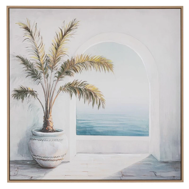 PLANT PAINTING ON PRINTED CANVAS WITH LIGHT NATURAL FRAME 80X80CM