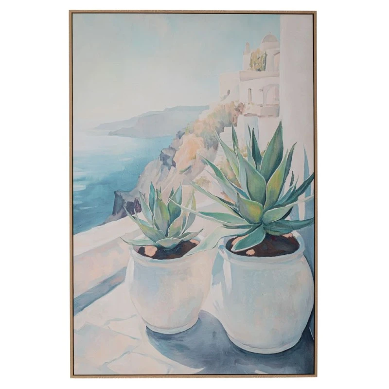 PLANT PAINTING ON PRINTED CANVAS WITH LIGHT NATURAL FRAME 80X120CM