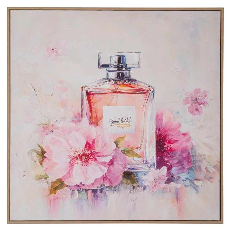 PERFUME PAINTING ON PRINTED CANVAS WITH LIGHT NATURAL FRAME 80X80CM