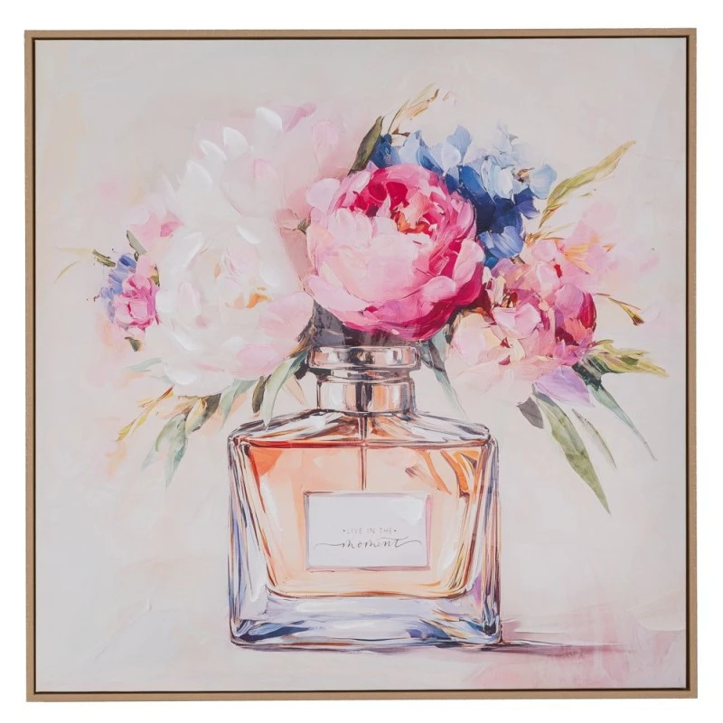 PERFUME PAINTING ON PRINTED CANVAS WITH LIGHT NATURAL FRAME 80X80CM