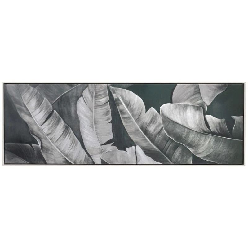 BANANA LEAVES PAINTING WITH WHITE FRAME ON PRINTED CANVAS 40Χ120CM