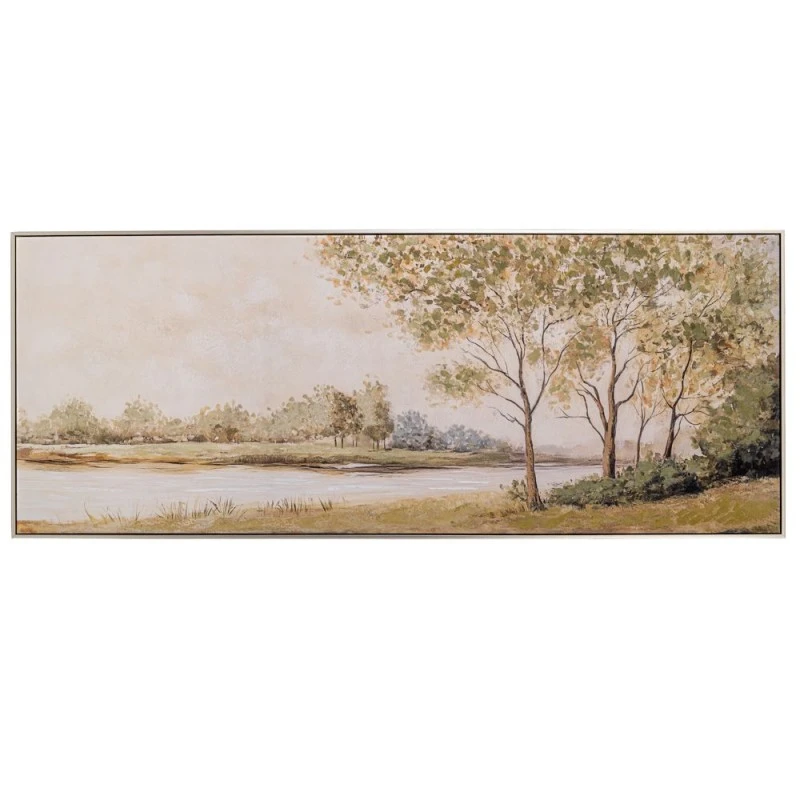 NATURAL LANDSCAPE PAINTING ON PRINTED CANVAS WITH SILVER FRAME 180X70CM