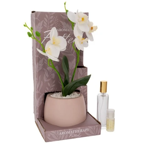 ARTIFICIAL SALMON LILIUM IN POT WITH AROMA IN GIFT BOX (JASMINE) 14X14X30CM