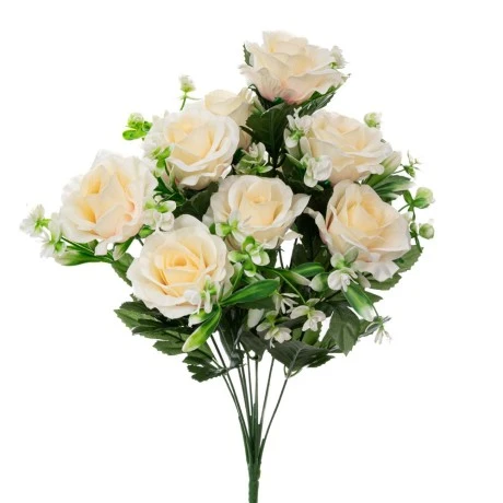 ARTIFICIAL CREAM ROSES BUSH POTTED
