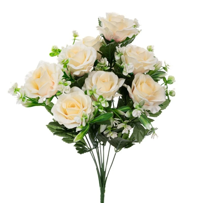 ARTIFICIAL CREAM ROSES BUSH POTTED