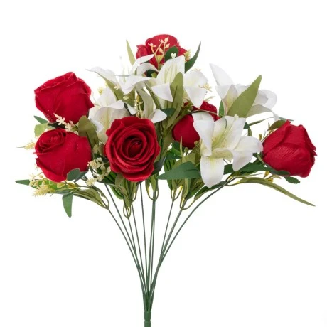 ARTIFICIAL RED WHITE LILLIES BUSH POTTED