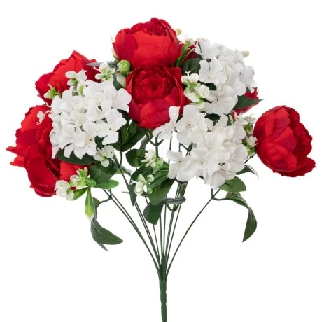 ARTIFICIAL RED FLOWERS BUSH POTTED