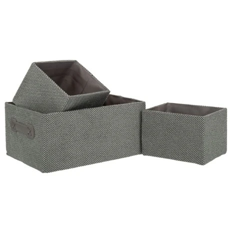 SET 3 GREY FABRIC STORAGE BASKET 31X21X14CM 18X14X12CM