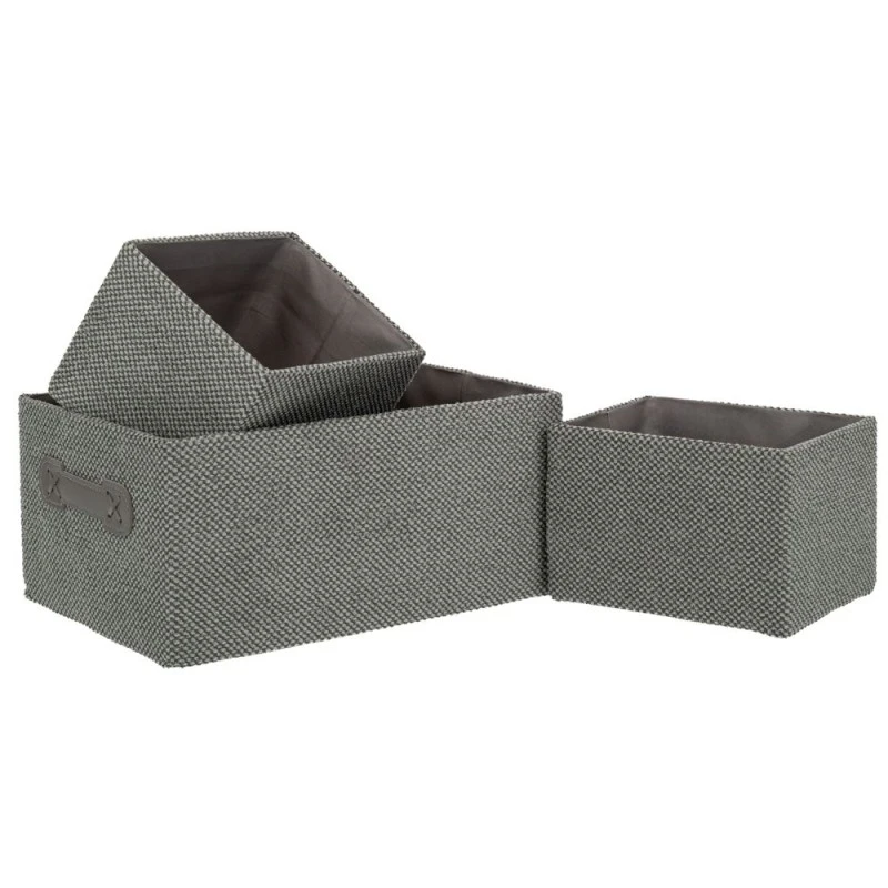 SET 3 GREY FABRIC STORAGE BASKET 31X21X14CM 18X14X12CM