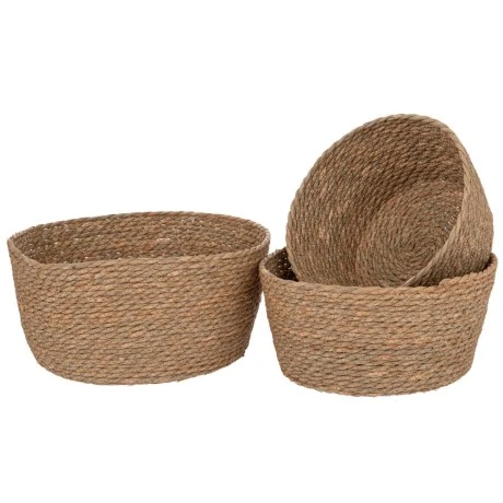 SET 3 WICKER BASKET STRAW ROPE D35X17 30X15 26X13CM