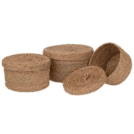 SET 3 WICKER BASKET WITH LID D28X16 D25X14 D22X12CM